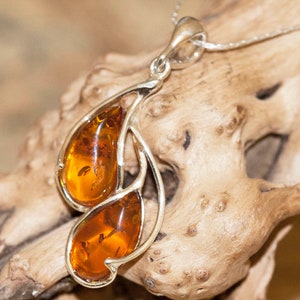 Amber Pendant in Sterling Silver. Amber pendant. Elegant pendant. Designer pendant. Unique jewelry. Perfect gift. Cognac amber.