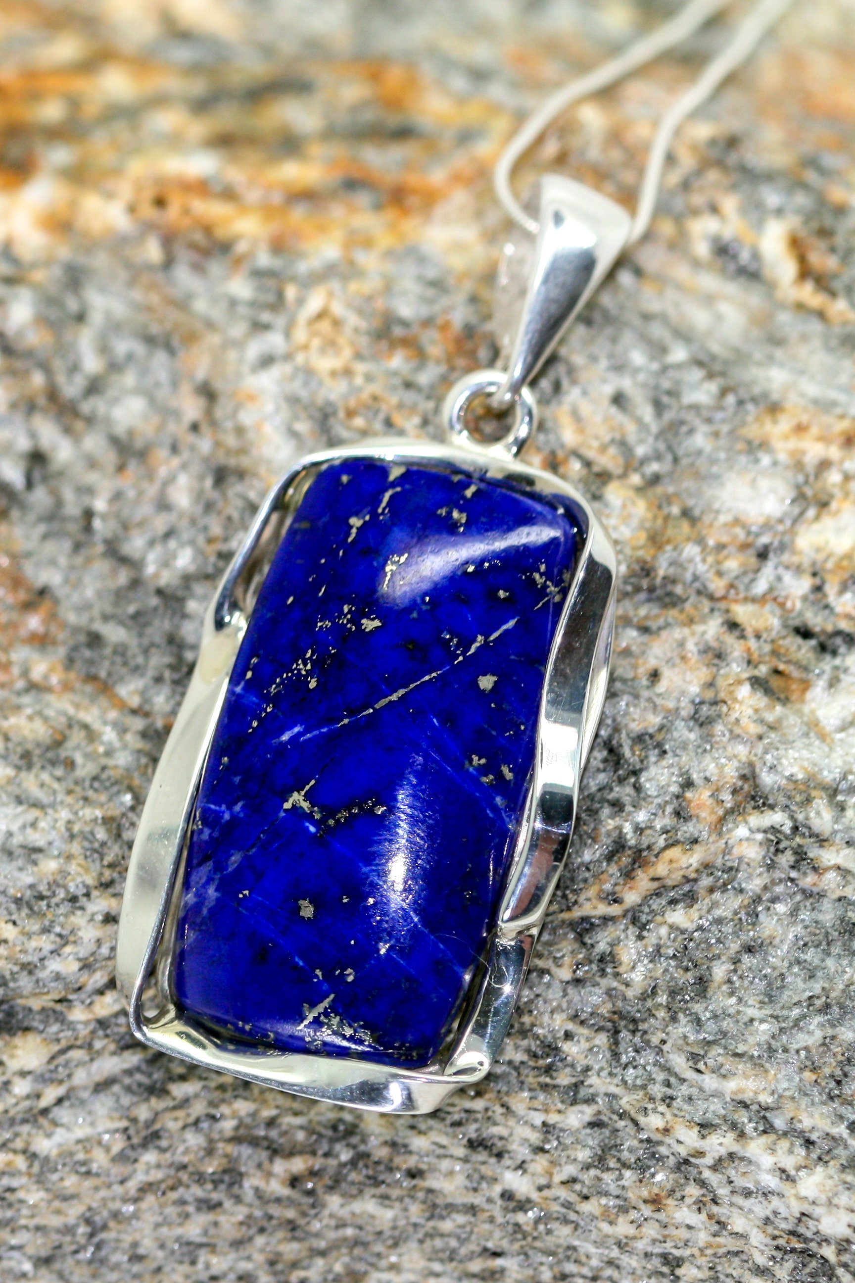 Amazing Lapis Lazuli Pendant Fitted In Sterling Silver Setting 22 Inch