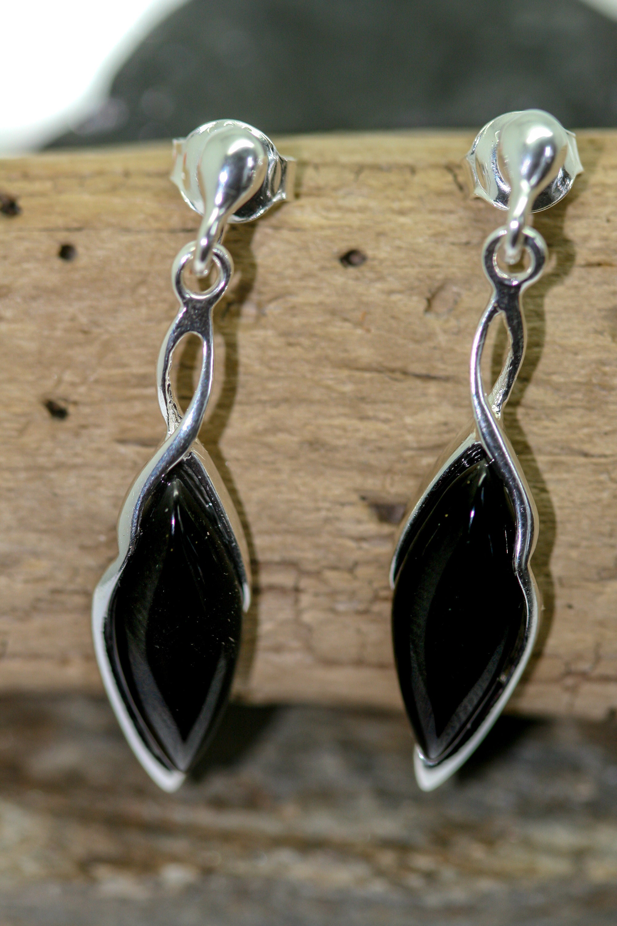 Whitby Jet Earrings. Sterling Silver Earrings, British jewellery