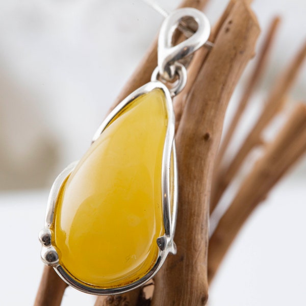 Milky Amber Pendant. Baltic amber & sterling silver. Elegant pendant. Statement pendant. Unique pendant. Perfect gift for her. Genuine amber