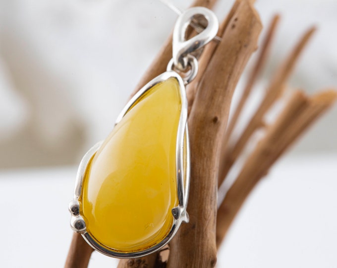 Milky Amber Pendant. Baltic amber & sterling silver. Elegant pendant. Statement pendant. Unique pendant. Perfect gift for her. Genuine amber