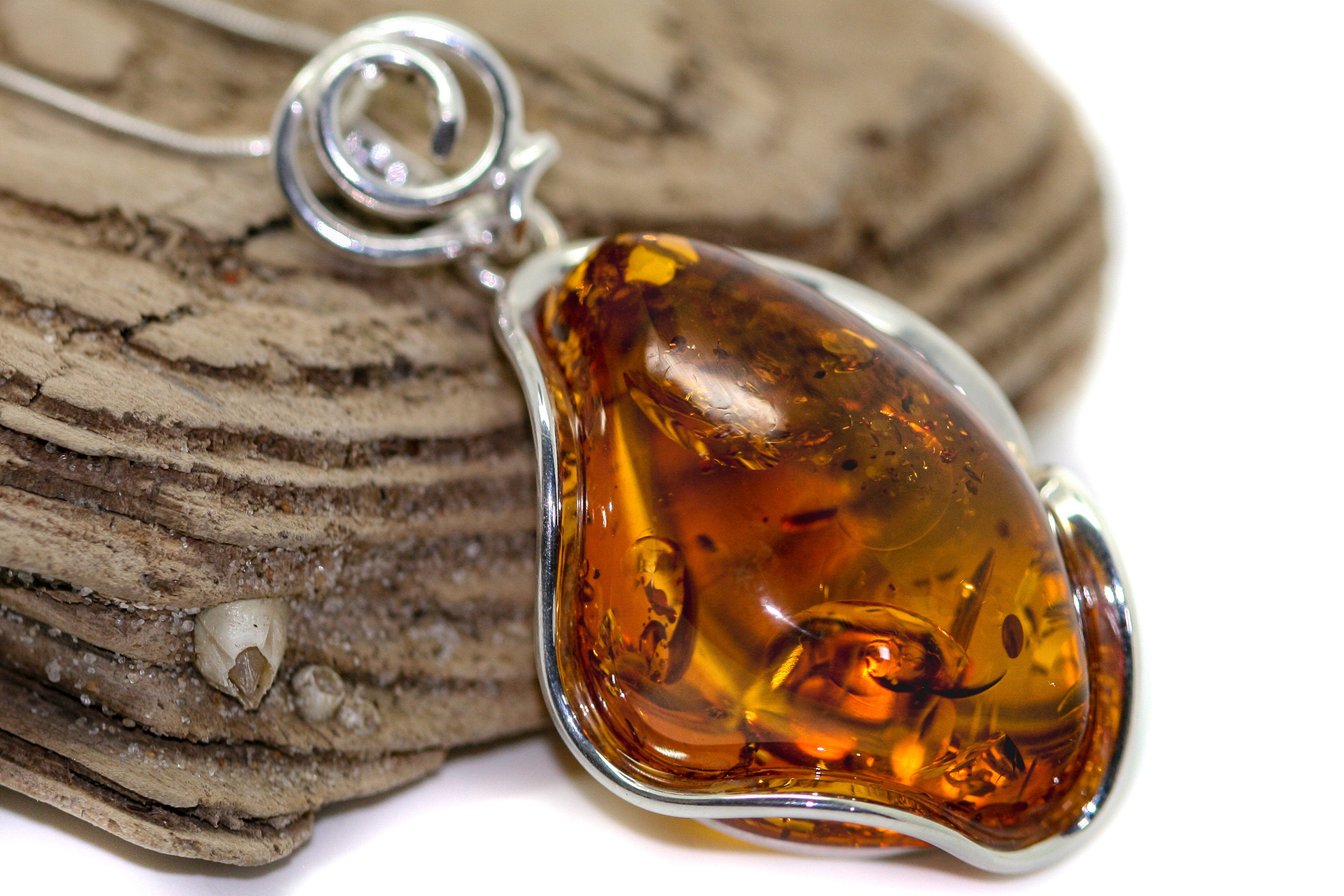 Baltic Amber Pendant in Sterling Silver. Amber necklace, silver pendant
