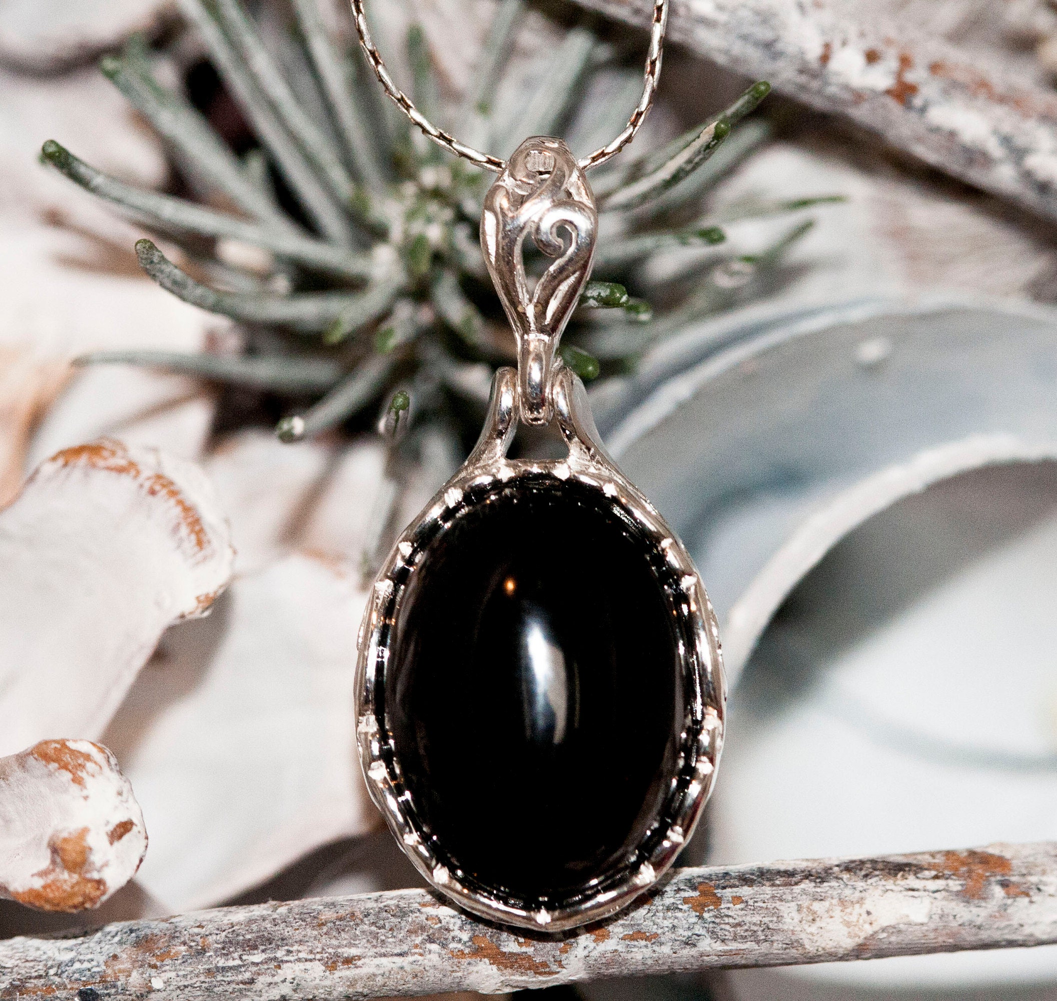Splendid Whitby Jet Pendant. Sterling Silver Necklace, Original British 