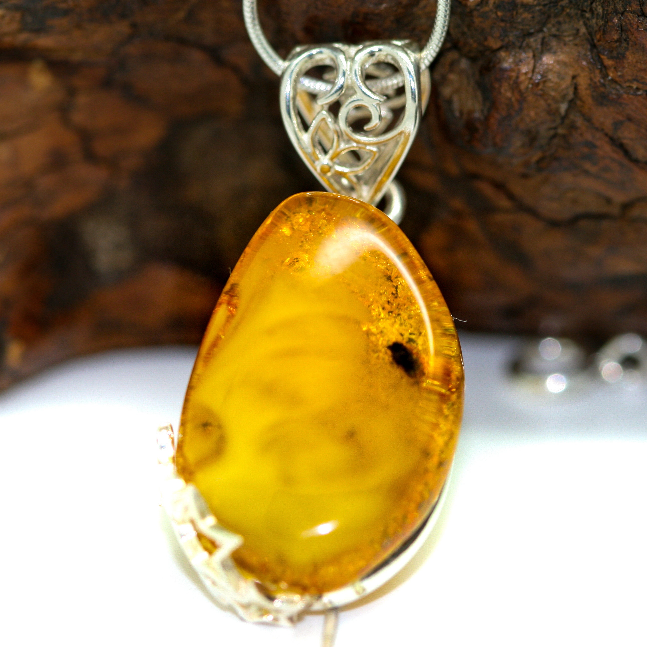 Adorable Butterscotch Amber Pendant. Sterling Silver Necklace, Milky ...