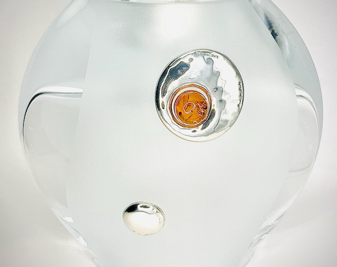 Luxury Glassware. Baltic Amber & sterling silver ornaments. Dual use. Candle holders and vase for flowers. Unique gift. Collector item.