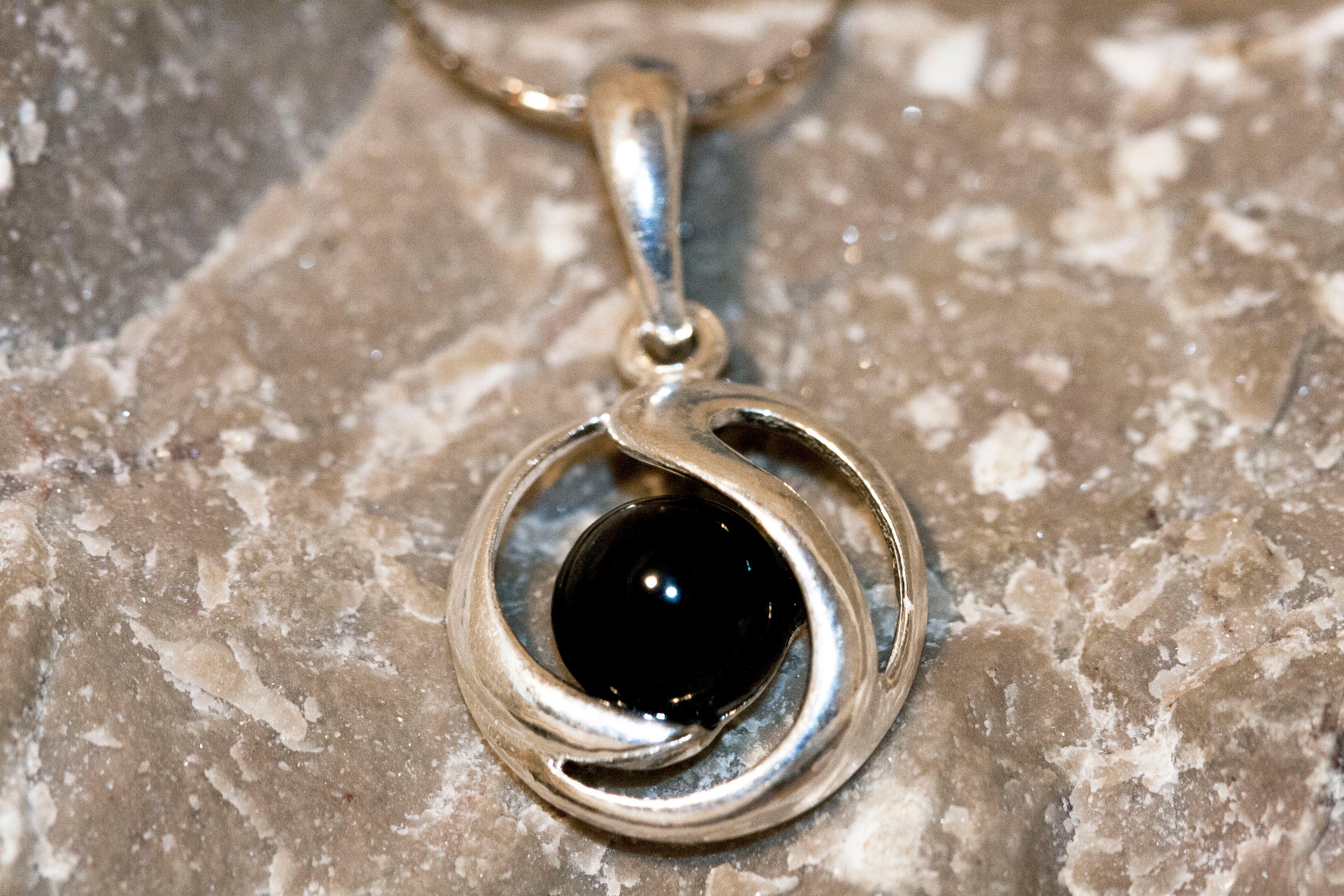 Stunning Whitby Jet Pendant. Sterling Silver Necklace, Original British