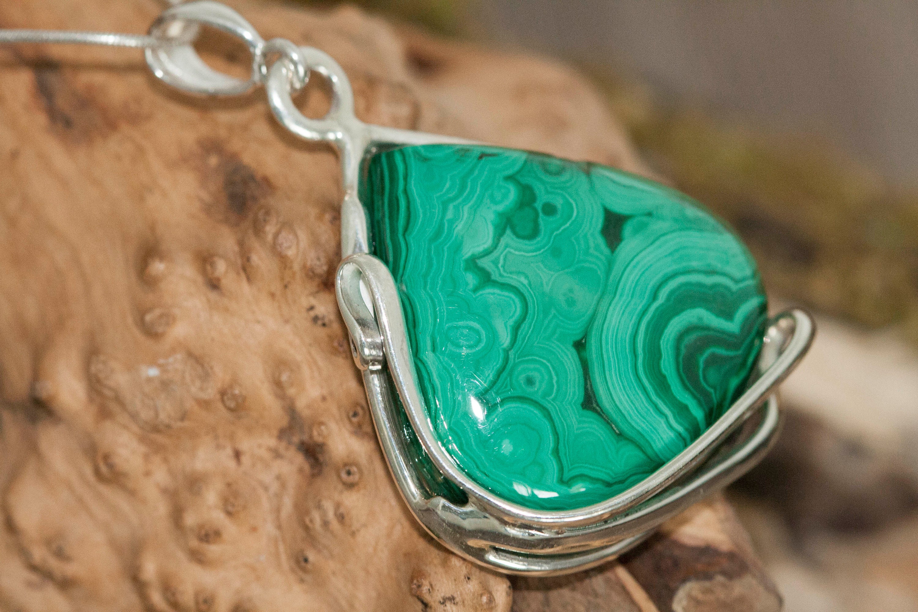 Malachite Pendant in Sterling Silver, Perfect gift for her, Malachite