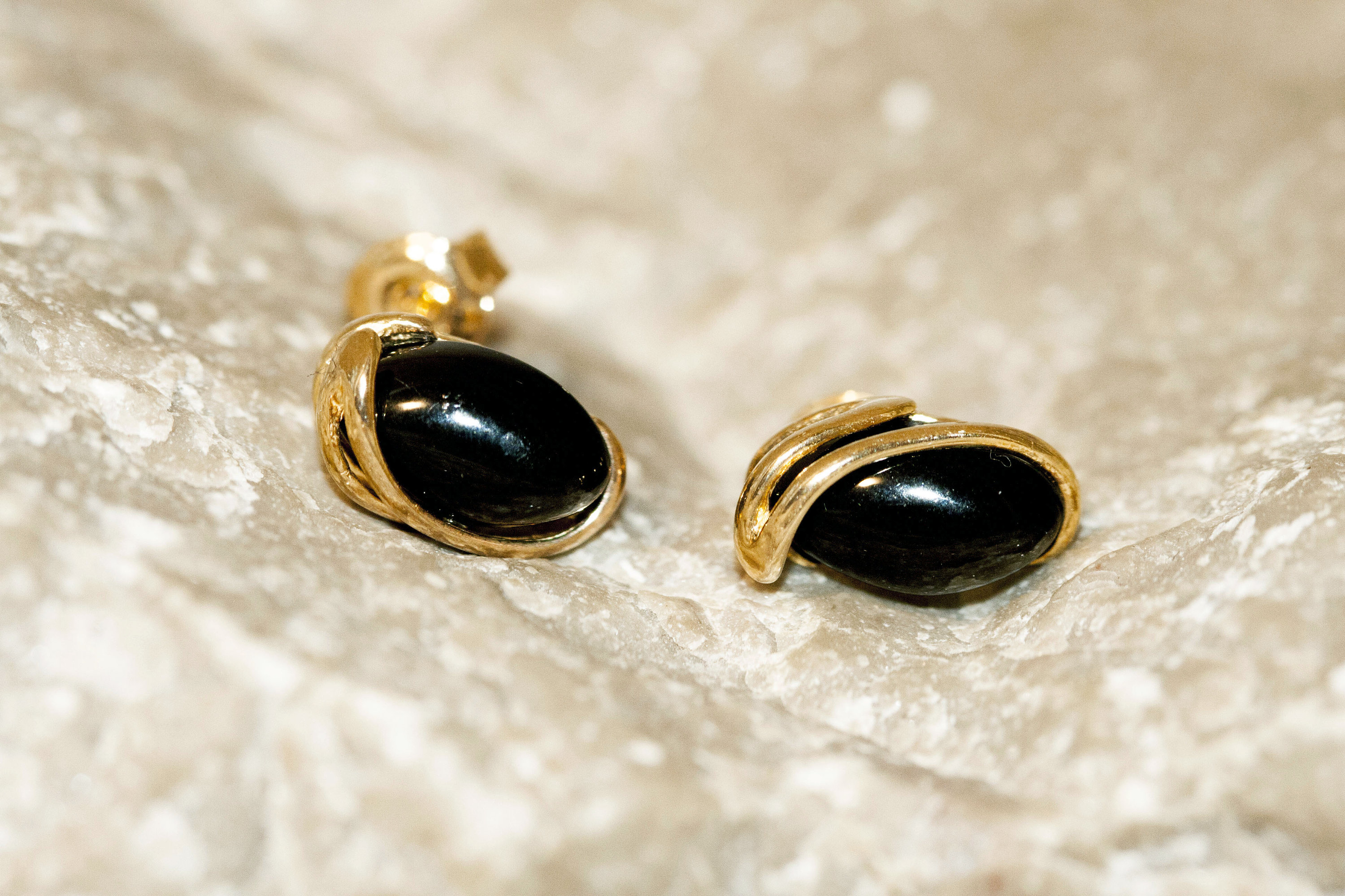 Whitby Jet Earrings. Gold Earrings, British jewellery. Contemporary