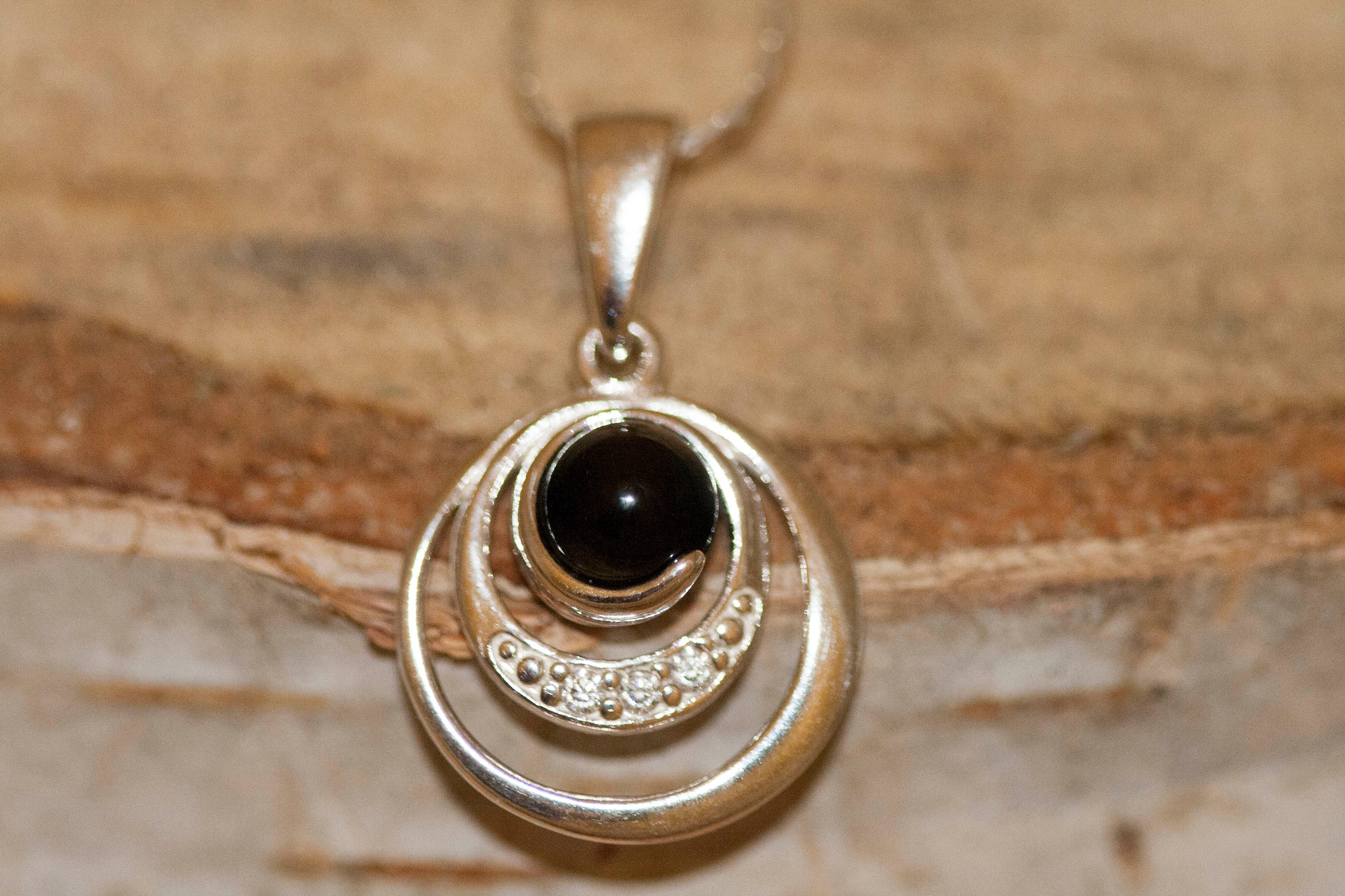 Stunning Whitby Jet Pendant. Sterling Silver Necklace, Original British 