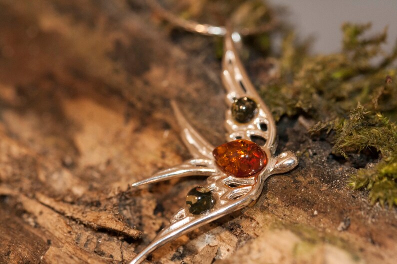 Swallow pendant silver jewelry Amber necklace Baltic Amber jewelry Swallow pendant in Sterling Silver gift Silver necklace