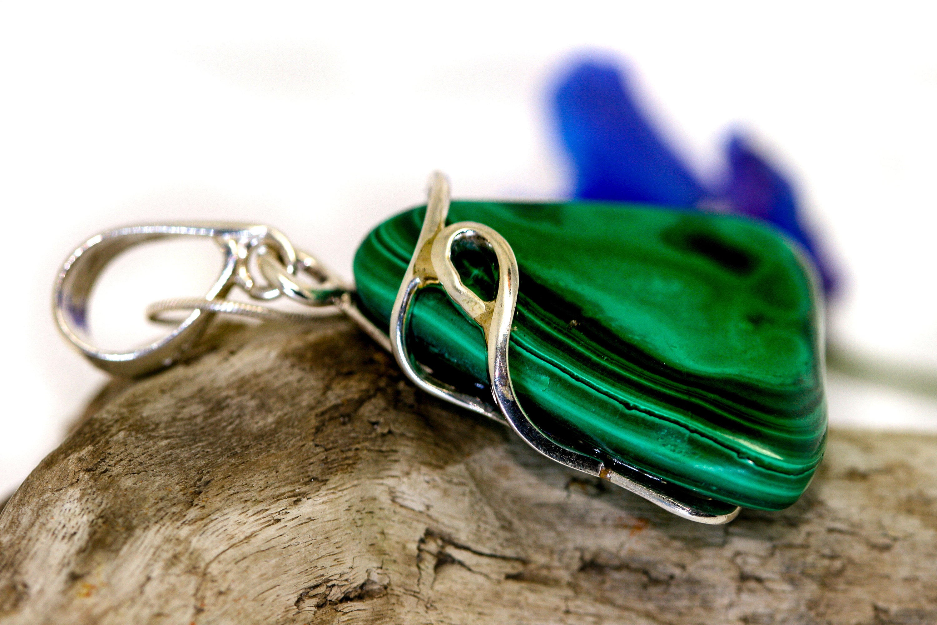 Fine Malachite Pendant in Sterling Silver / Perfect gift for her
