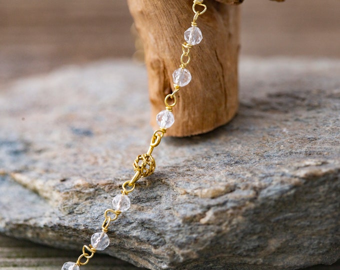 Rock Quartz Necklace. Rock Quartz & Gold. Rock Quartz necklace. Faceted Rock Quartz. Rock Quartz jewelry. Blue stone. Long necklace.