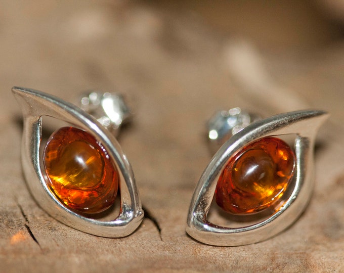 Cognac amber earrings. Studs. Contemporary design. Perfect gift. Elegant studs. Modern studs. Designer studs. Big studs. Unique jewelry.