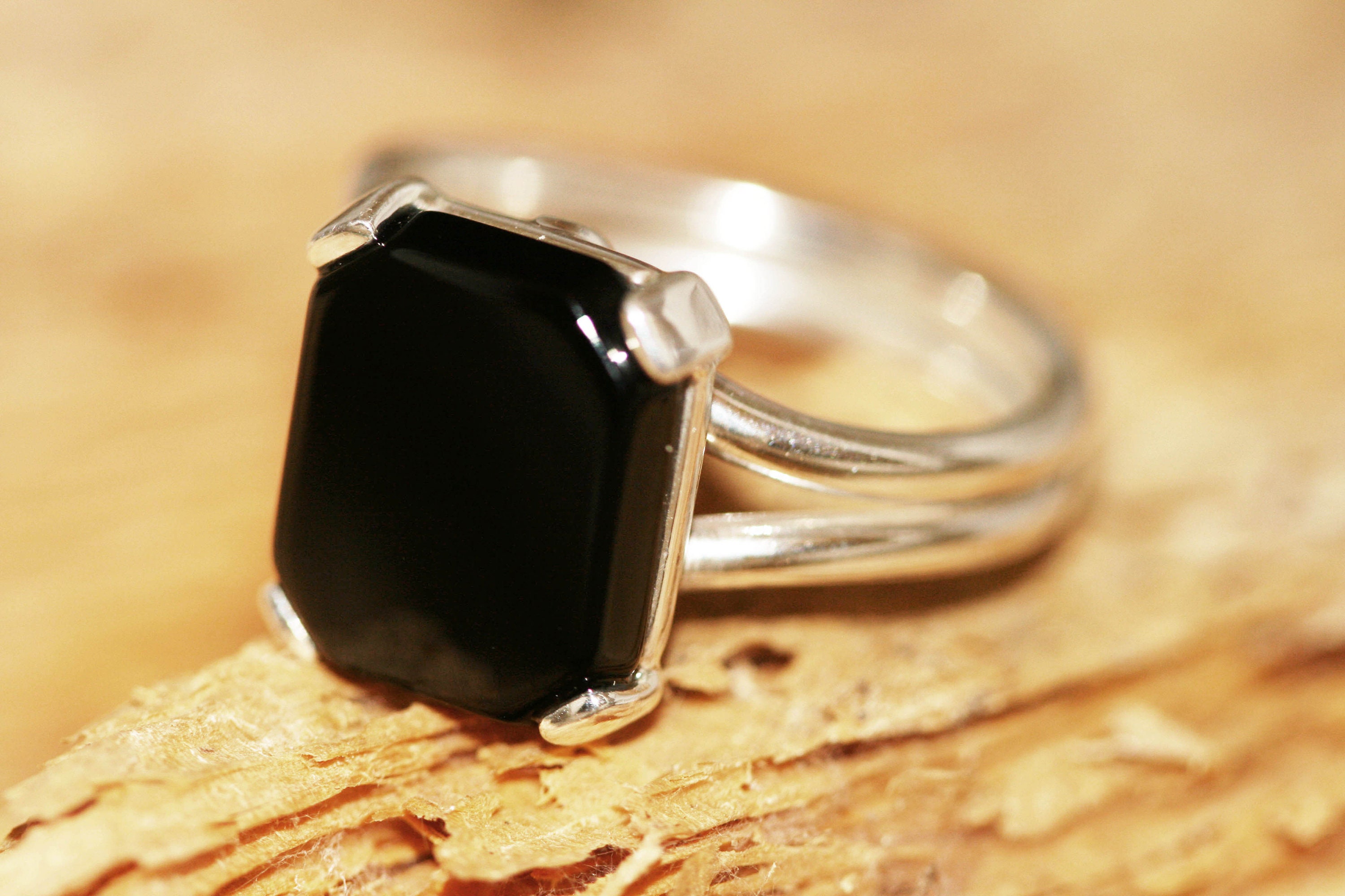 Black Onyx Ring fitted in Sterling Silver setting. Onyx ring. Onyx and