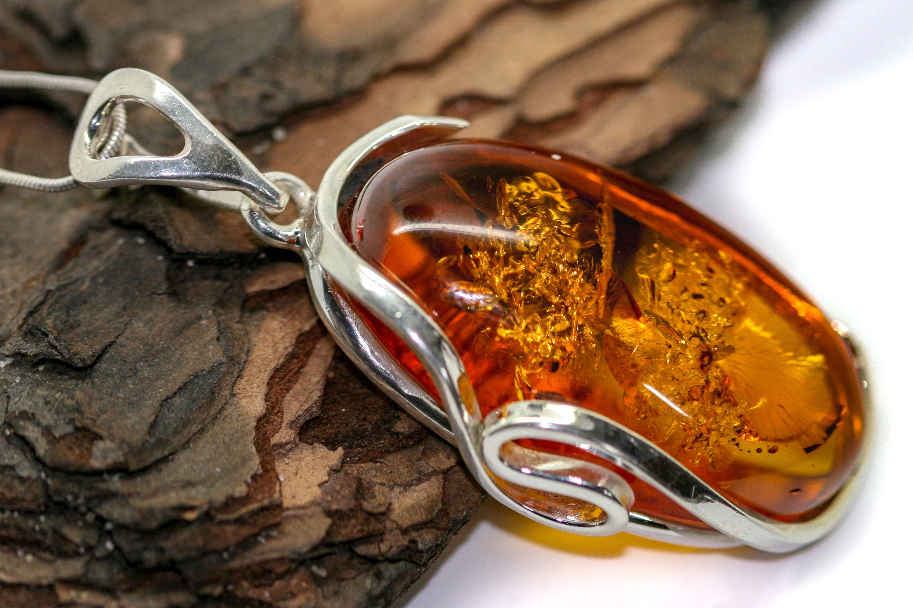 Baltic Amber Pendant in Sterling Silver. Amber necklace, silver pendant