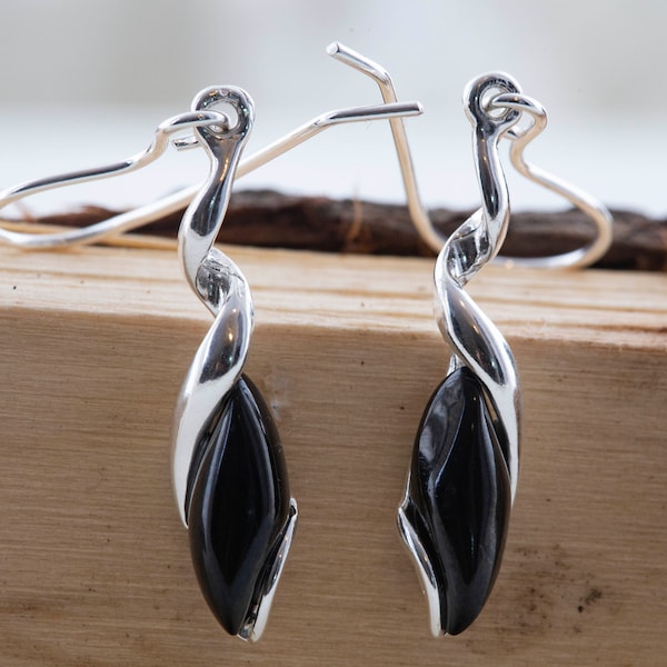 Whitby Jet Earrings. Sterling Silver Earrings. British jewellery. Contemporary jewelry. Perfect gift. Genuine Whitby Jet. Elegant design