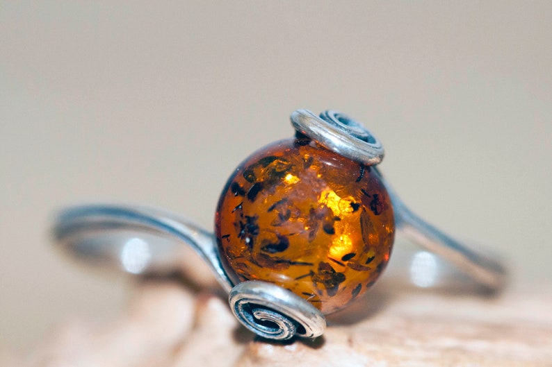 Baltic amber ring. Baltic amber in sterling silver setting. Celtic style design. Elegant ring. Medieval ring. Perfect gift. Handmade ring. image 1