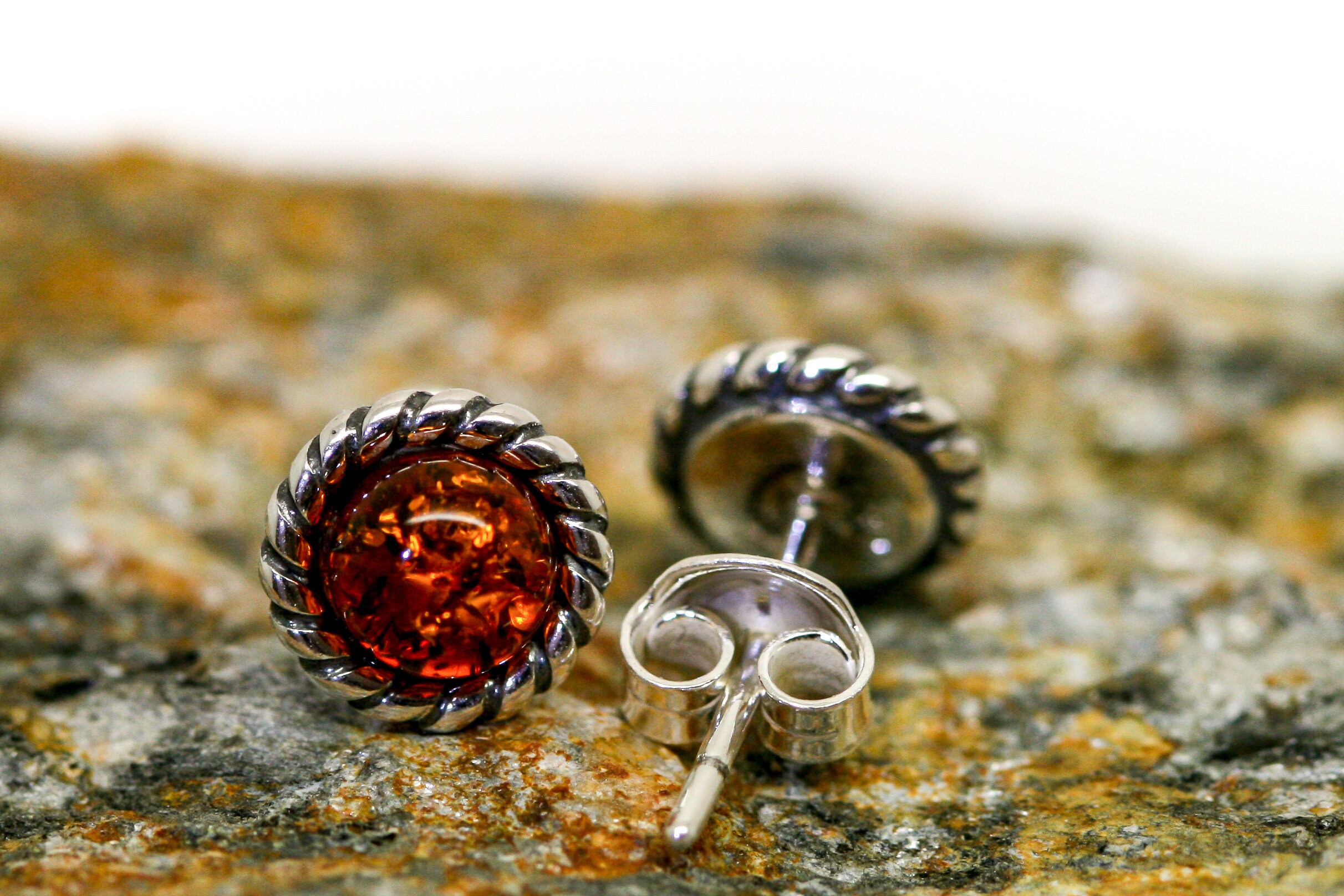 Vania’s earrings. Baltic Amber Earrings. Sterling Silver setting. Stud