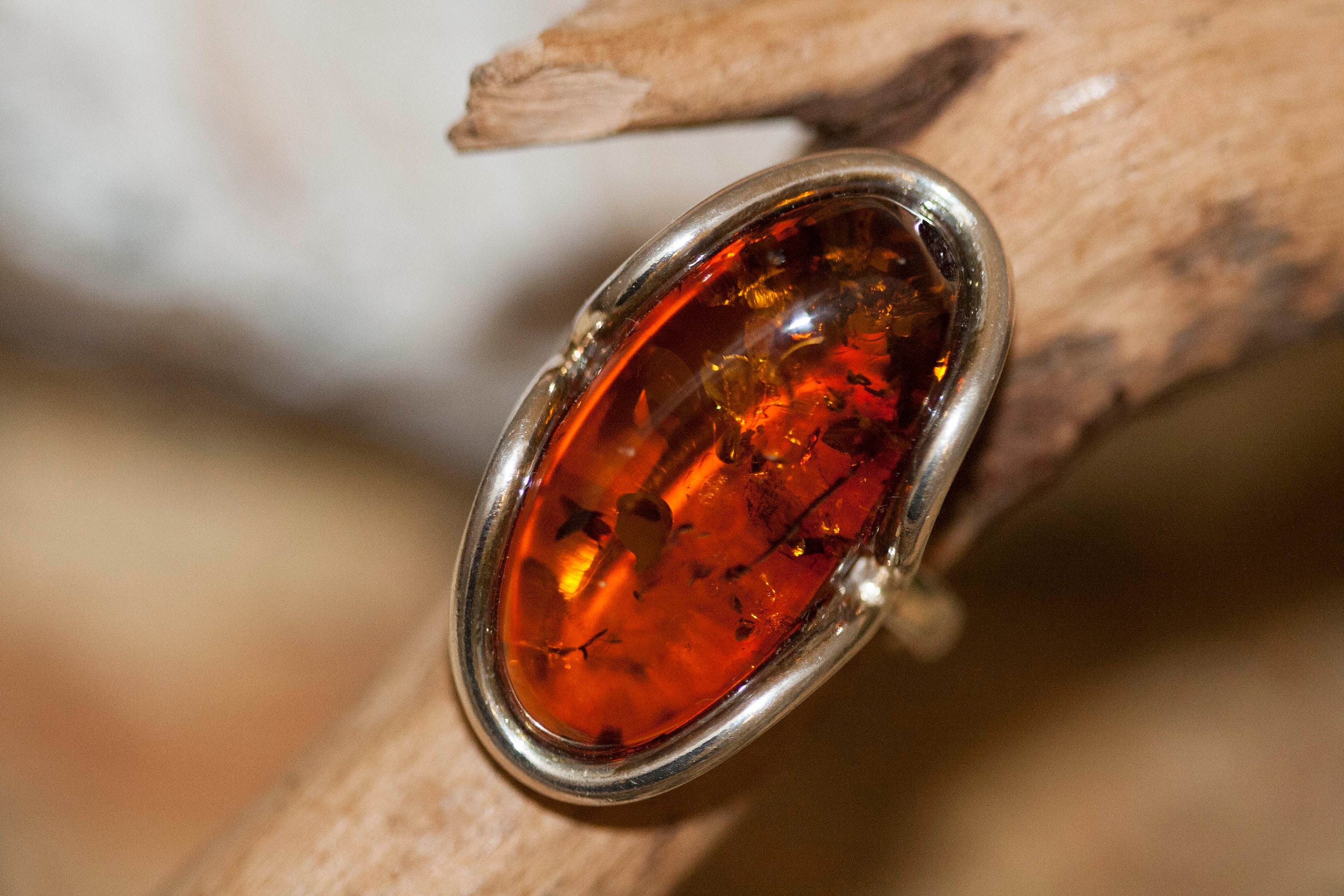 Baltic amber ring. Large, cognac amber & sterling silver, unique ring