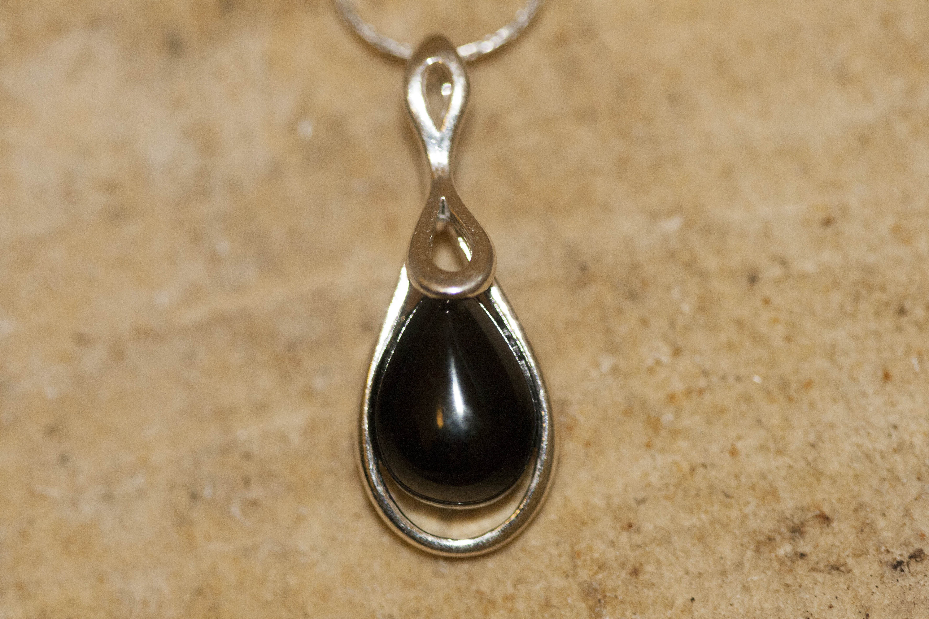Splendid Whitby Jet Pendant. Sterling Silver Necklace, Original British