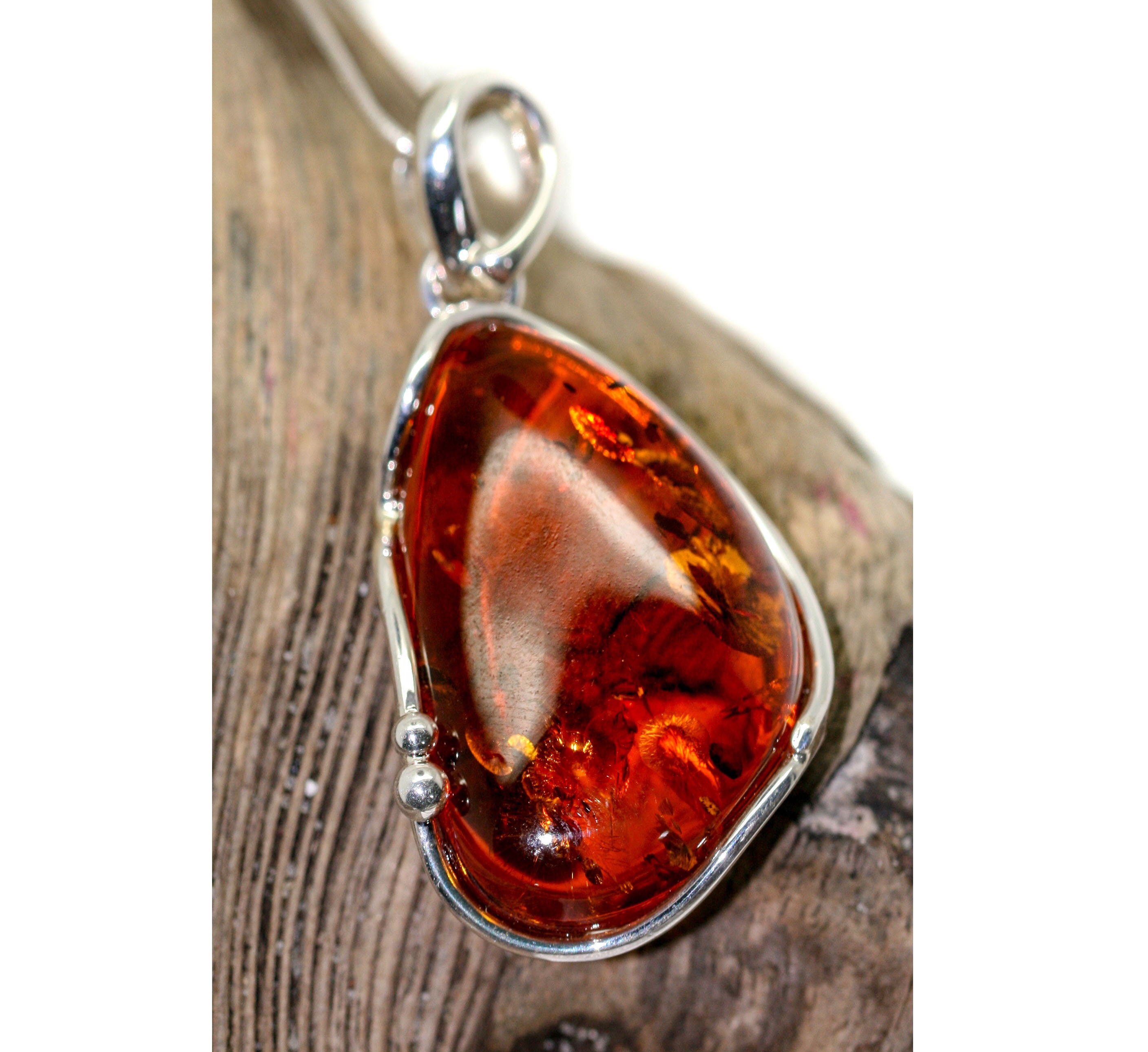 Baltic Amber Pendant in Sterling Silver. Amber necklace, silver pendant