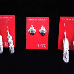 Silver Feather & Cross Dangle Earrings
