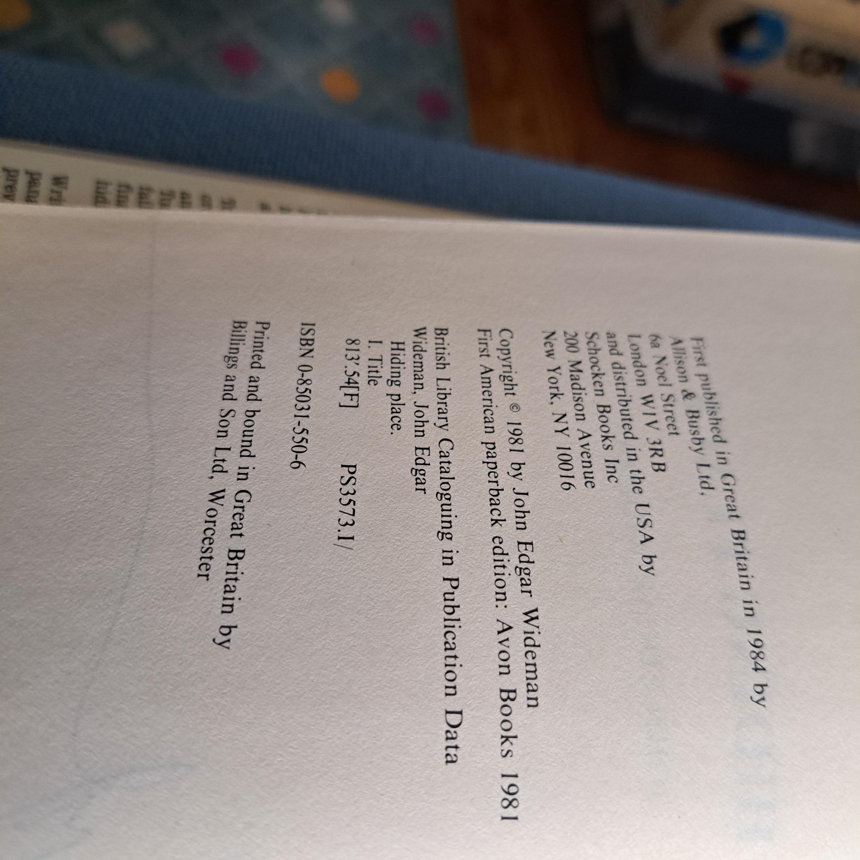 Hiding Place by John Edgar Wideman Hardback, 1981 1st Edition