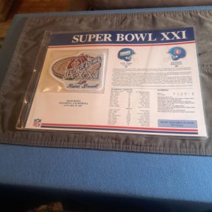 Vintage Superbowl XX1 (1987) Patch with Summary Page .