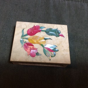 Ornate Trinket Box with Flowers in Inlaid on Front