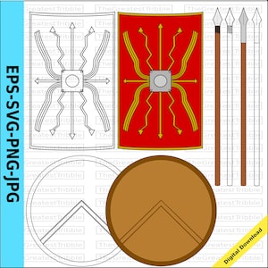 Ancient Spartan Shield Roman Spear Ancient Spartan Spear Roman Shield eps svg png jpg Vector Graphic image 1