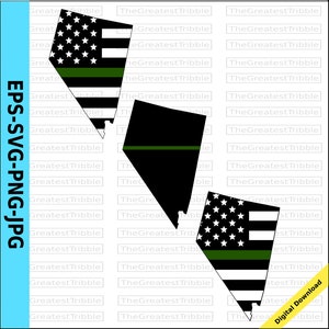 May include: A digital download of three outline images of the state of Nevada. The images are in black and white with a green line across the middle. The images are for use as a digital craft project.