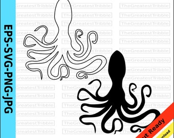Octopus Silhouette Octopus Outline Clip Art svg png jpg eps Vector Graphic Clip Art Octopus Cut File Octopus Clip Art
