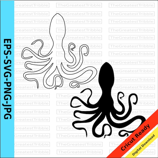 Octopus Silhouette Octopus Outline Clip Art svg png jpg eps Vector Graphic Clip Art Octopus Cut File Octopus Clip Art