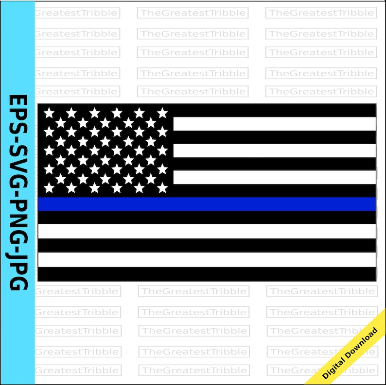 Thin Blue Line United States Flag eps svg png jpg Vector Graphic Clip Art US Flag Support Our Police image 1