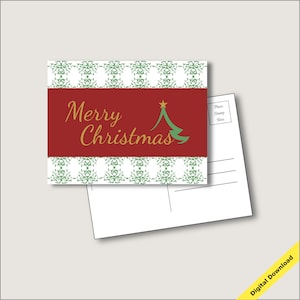 Merry Christmas Postcard PNG Printable Holiday Postcard Digital Download Printable Christmas Greeting Card Printable Christmas Card