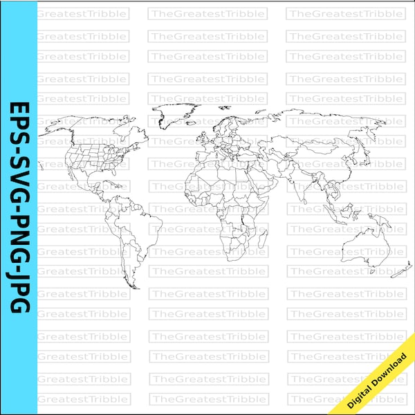 World Map World Countries and US States Map eps svg png jpg Vector Graphic Clip Art, Outline World Map, Outline Countries Map