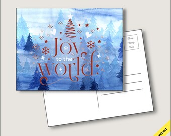 Joy To the World Christmas Postcard Mug PNG Printable Holiday Postcard Digital Download Printable Christmas Greeting Card Printable