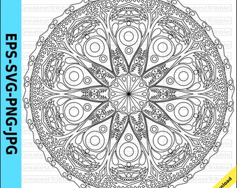 Mandala Clip Art eps svg png jpg Vector Graphic Clip Art Bohemian Tribal Pattern Outline Coloring Page