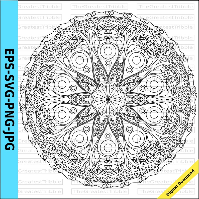 Mandala Clip Art eps svg png jpg Vector Graphic Clip Art Bohemian Tribal Pattern Outline Coloring Page image 1