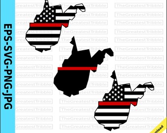 Thin Red Line West Virginia USA Flag eps svg png jpg Vector Clip Art West Virginia State clipart Support Our Firefighters