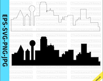 Dallas City Skyline Silhouette Dallas City Skyline Outline eps svg png jpg Vector Graphic Clip Art