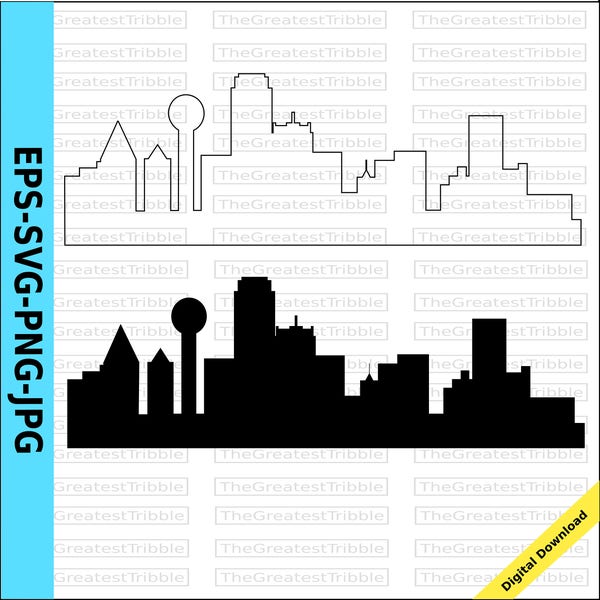 Dallas City Skyline Silhouette Dallas City Skyline Outline eps svg png jpg Vector Graphic Clip Art