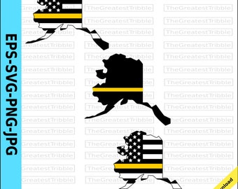 Thin Yellow Line Alaska USA Flag Thin Yellow Line Flag eps svg png jpg Vector Graphic Clip Art Alaska State clipart Support Our Dispatchers