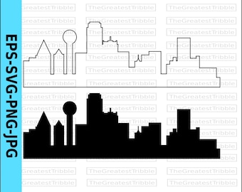 Dallas Skyline Silhuett Vektor | Kontur Clip Art | svg, eps, png, jpg