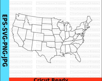 USA-Karte | Karte der Vereinigten Staaten | Umrisse der Bundesstaaten | Transparenter Hintergrund | EPS, SVG, PNG, JPG