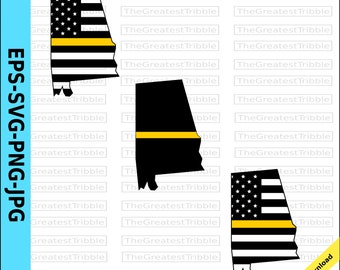 Thin Yellow Line Alabama USA Flag Thin Yellow Line Flag eps svg png jpg Vector Clip Art Alabama State clipart Support Our Dispatchers