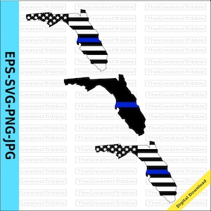 Dünne blaue Linie Florida USA Flagge dünne blaue Linie amerikanische Flagge Eps Svg Png jpg Vektor Clip Art Florida State Clipart Unterstützung unsere Polizei
