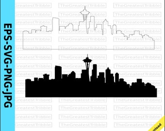 Seattle City Skyline Silhouette Seattle City Skyline Outline eps svg png jpg Vector Graphic Clip Art Washington