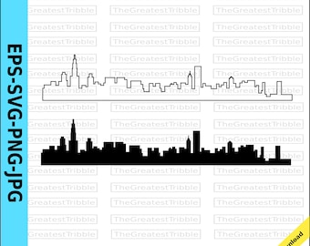 Chicago City Skyline Silhouette Chicago City Skyline Outline eps svg png jpg Vector Graphic Clip Art Chicago Illinois
