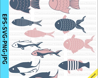 Söt fisk clipart set, havsdjur grafik (digital nedladdning)